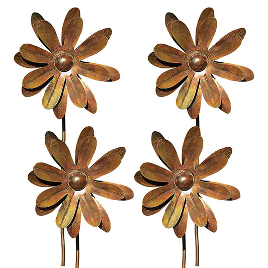 The Zinnia Kinetic Cluster | Set of 4 Flamed Copper Steel Wind Spinners | Ancient Graffiti