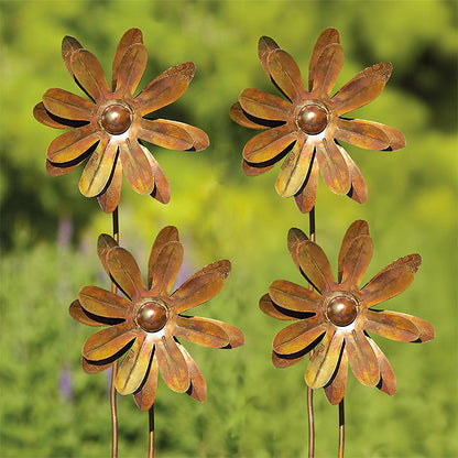 The Zinnia Kinetic Cluster | Set of 4 Flamed Copper Steel Wind Spinners | Ancient Graffiti