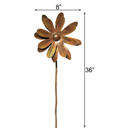 The Zinnia Kinetic Cluster | Set of 4 Flamed Copper Steel Wind Spinners | Ancient Graffiti