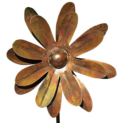 The Zinnia Kinetic Cluster | Set of 4 Flamed Copper Steel Wind Spinners | Ancient Graffiti