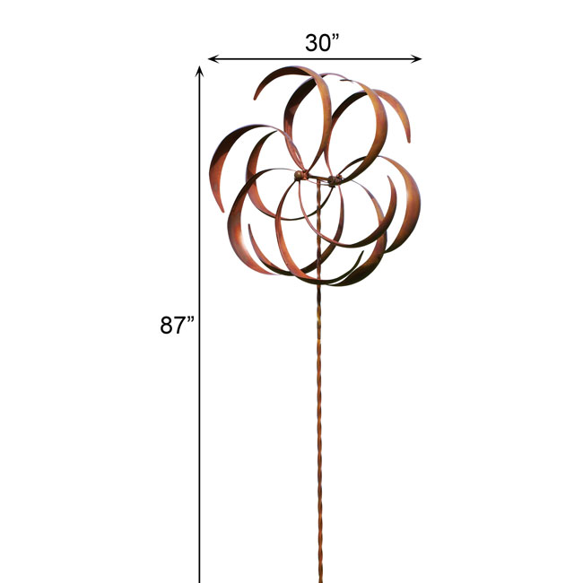 The Copper Bloom | 87" Extra-Large Double Kinetic Wind Sculpture | Flamed Copper | Ancient Graffiti