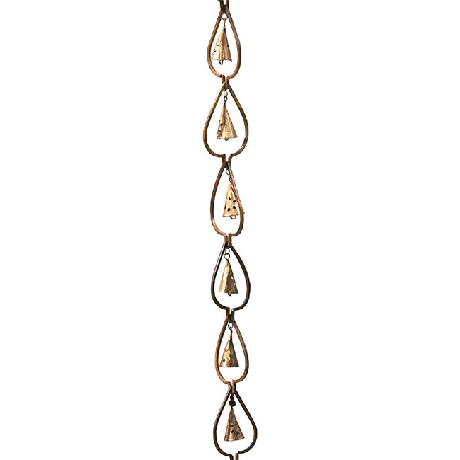 The Aspen Leaf Populus Tremuloides Pillar | 93" Aged Copper Steel Bell Rain Chain | Ancient Graffiti