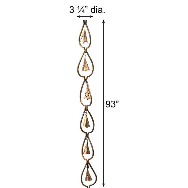 The Aspen Leaf Populus Tremuloides Pillar | 93" Aged Copper Steel Bell Rain Chain | Ancient Graffiti