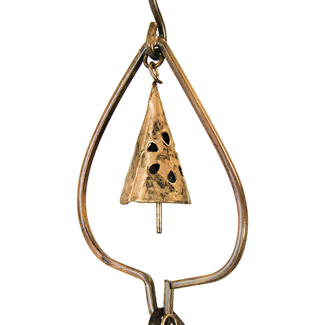 The Aspen Leaf Populus Tremuloides Pillar | 93" Aged Copper Steel Bell Rain Chain | Ancient Graffiti