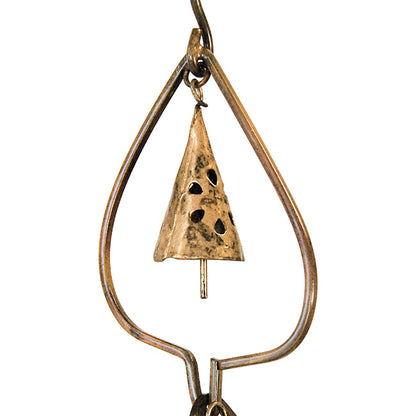 The Aspen Leaf Populus Tremuloides Pillar | 93" Aged Copper Steel Bell Rain Chain | Ancient Graffiti