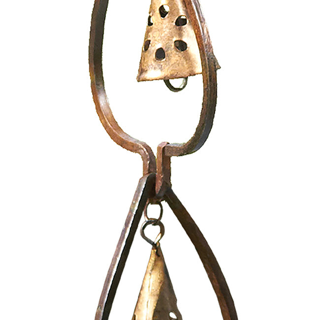 The Aspen Leaf Populus Tremuloides Pillar | 93" Aged Copper Steel Bell Rain Chain | Ancient Graffiti