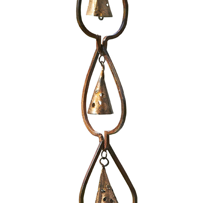 The Aspen Leaf Populus Tremuloides Pillar | 93" Aged Copper Steel Bell Rain Chain | Ancient Graffiti