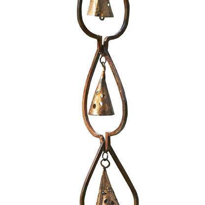 The Aspen Leaf Populus Tremuloides Pillar | 93" Aged Copper Steel Bell Rain Chain | Ancient Graffiti