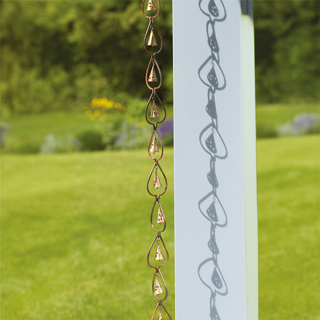 The Aspen Leaf Populus Tremuloides Pillar | 93" Aged Copper Steel Bell Rain Chain | Ancient Graffiti