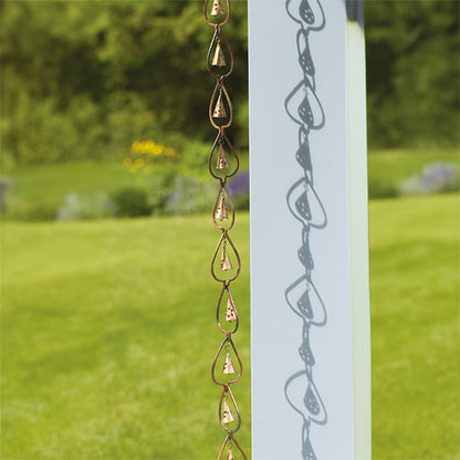 The Aspen Leaf Populus Tremuloides Pillar | 93" Aged Copper Steel Bell Rain Chain | Ancient Graffiti