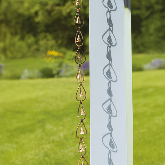 The Aspen Leaf Populus Tremuloides Pillar | 93" Aged Copper Steel Bell Rain Chain | Ancient Graffiti