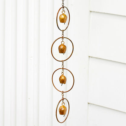 The Vesper Acoustic Copper Steel Rain Chain | 90" Decorative Gutter Downspout with Bells | Ancient Graffiti | Great Garden Gift