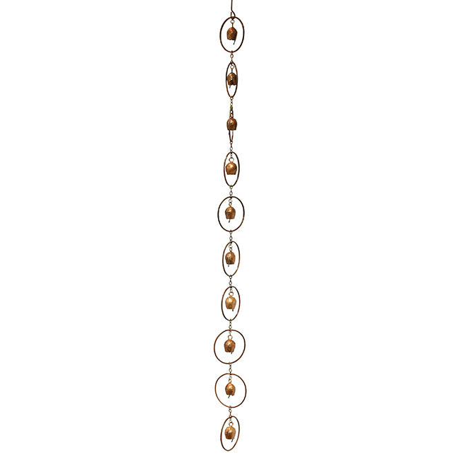 The Vesper Acoustic Copper Steel Rain Chain | 90" Decorative Gutter Downspout with Bells | Ancient Graffiti | Great Garden Gift
