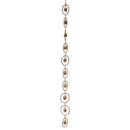 The Vesper Acoustic Copper Steel Rain Chain | 90" Decorative Gutter Downspout with Bells | Ancient Graffiti | Great Garden Gift