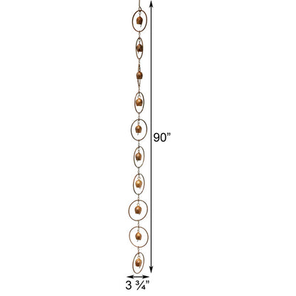 The Vesper Acoustic Copper Steel Rain Chain | 90" Decorative Gutter Downspout with Bells | Ancient Graffiti | Great Garden Gift