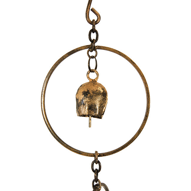 The Vesper Acoustic Copper Steel Rain Chain | 90" Decorative Gutter Downspout with Bells | Ancient Graffiti | Great Garden Gift