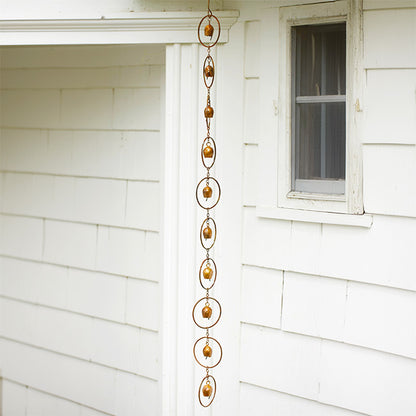 The Vesper Acoustic Copper Steel Rain Chain | 90" Decorative Gutter Downspout with Bells | Ancient Graffiti | Great Garden Gift
