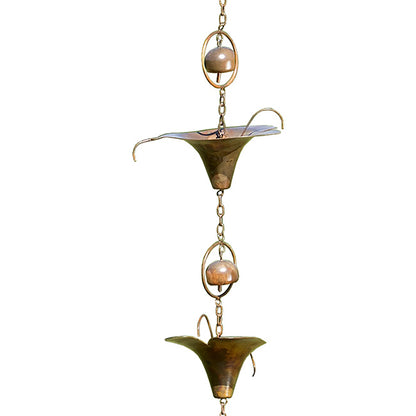 The Calla Lily Zantedeschia Spire | 98" Flamed Copper Floral Rain Chain | Ancient Graffiti