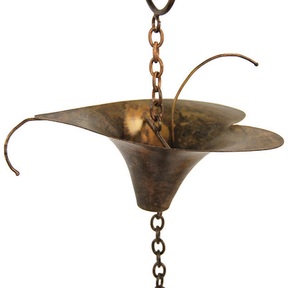 The Calla Lily Zantedeschia Spire | 98" Flamed Copper Floral Rain Chain | Ancient Graffiti