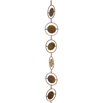 The Orbital Pluvials | 96" Flamed Copper Iron Square Rain Chain | Ancient Graffiti
