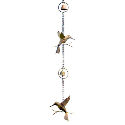 The Hummingbird Torrent | 92" Iridescent Flamed Copper Bell Steel Rain Chain | Ancient Graffiti