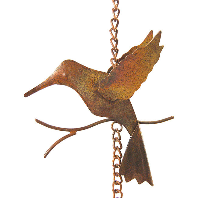 The Hummingbird Torrent | 92" Iridescent Flamed Copper Bell Steel Rain Chain | Ancient Graffiti