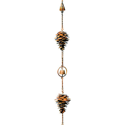 The Pine Cone Pinaceae Pendulum | 100" Flamed Copper Metal Bell Rain Chain | Ancient Graffiti