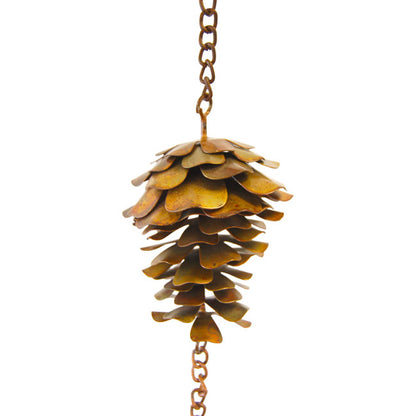 The Pine Cone Pinaceae Pendulum | 100" Flamed Copper Metal Bell Rain Chain | Ancient Graffiti