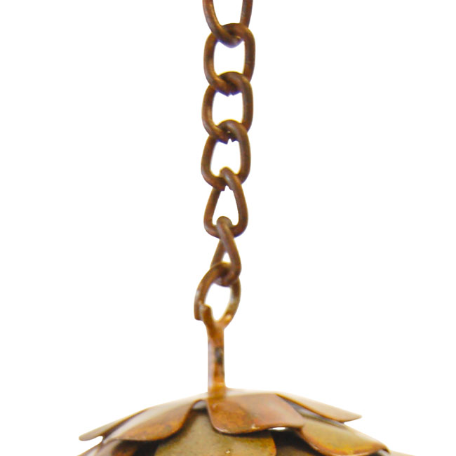 The Pine Cone Pinaceae Pendulum | 100" Flamed Copper Metal Bell Rain Chain | Ancient Graffiti