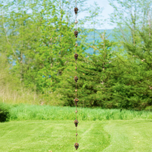 The Pine Cone Pinaceae Pendulum | 100" Flamed Copper Metal Bell Rain Chain | Ancient Graffiti