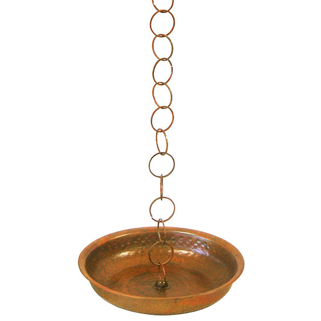 The Aureate Flamed Copper Steel Basin | 13" Hammered Rain Chain Anchor & Splash Bowl | Ancient Graffiti