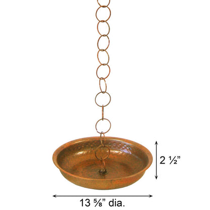 The Aureate Flamed Copper Steel Basin | 13" Hammered Rain Chain Anchor & Splash Bowl | Ancient Graffiti