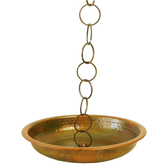 The Aureate Flamed Copper Steel Basin | 13" Hammered Rain Chain Anchor & Splash Bowl | Ancient Graffiti