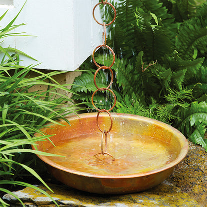 The Aureate Flamed Copper Steel Basin | 13" Hammered Rain Chain Anchor & Splash Bowl | Ancient Graffiti