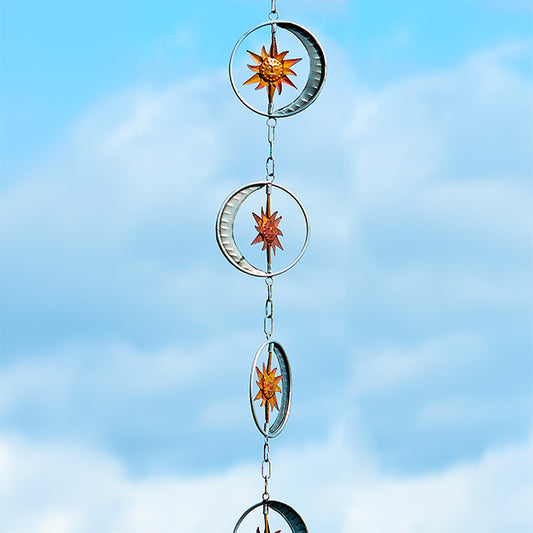 The Celestial Equinox Pirouette | 98" Sun and Moon Kinetic Bell Rain Chain | Ancient Graffiti