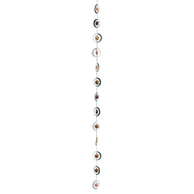 The Celestial Equinox Pirouette | 98" Sun and Moon Kinetic Bell Rain Chain | Ancient Graffiti