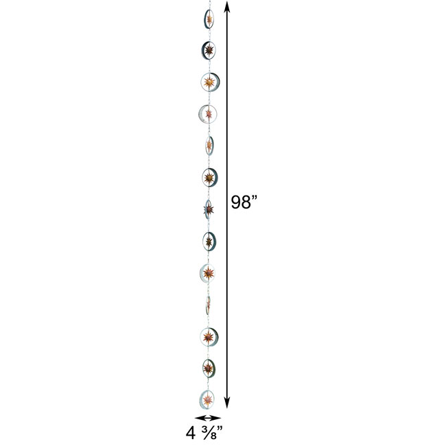 The Celestial Equinox Pirouette | 98" Sun and Moon Kinetic Bell Rain Chain | Ancient Graffiti