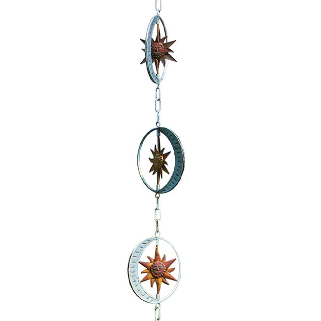 The Celestial Equinox Pirouette | 98" Sun and Moon Kinetic Bell Rain Chain | Ancient Graffiti