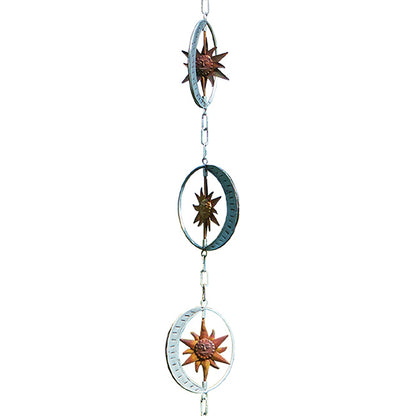 The Celestial Equinox Pirouette | 98" Sun and Moon Kinetic Bell Rain Chain | Ancient Graffiti