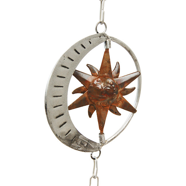 The Celestial Equinox Pirouette | 98" Sun and Moon Kinetic Bell Rain Chain | Ancient Graffiti