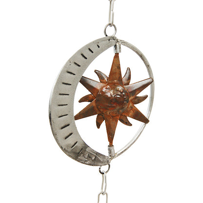 The Celestial Equinox Pirouette | 98" Sun and Moon Kinetic Bell Rain Chain | Ancient Graffiti