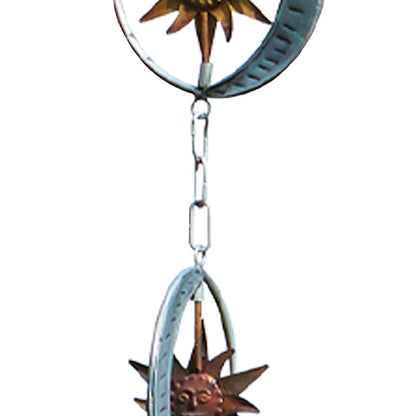 The Celestial Equinox Pirouette | 98" Sun and Moon Kinetic Bell Rain Chain | Ancient Graffiti