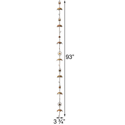 The Umbrella Parasol Spire | 93" Flamed Copper Steel Bell Rain Chain | Ancient Graffiti
