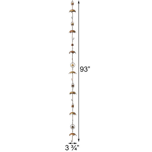 The Umbrella Parasol Spire | 93" Flamed Copper Steel Bell Rain Chain | Ancient Graffiti