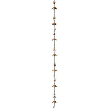 The Umbrella Parasol Spire | 93" Flamed Copper Steel Bell Rain Chain | Ancient Graffiti