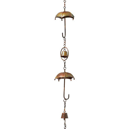 The Umbrella Parasol Spire | 93" Flamed Copper Steel Bell Rain Chain | Ancient Graffiti