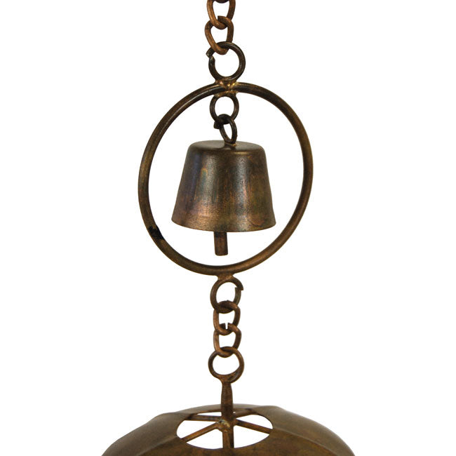 The Umbrella Parasol Spire | 93" Flamed Copper Steel Bell Rain Chain | Ancient Graffiti