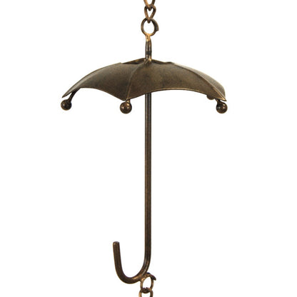 The Umbrella Parasol Spire | 93" Flamed Copper Steel Bell Rain Chain | Ancient Graffiti