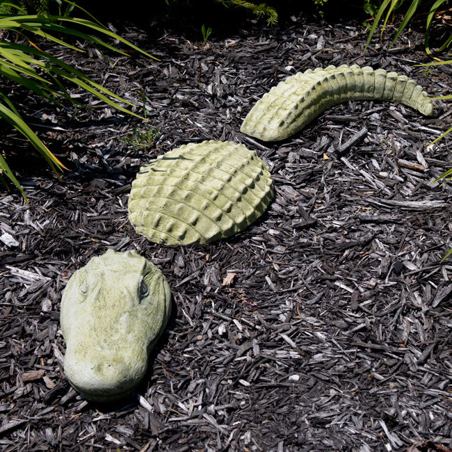 The 'Bayou Baron' Garden Gator Statue | Athens Stonecasting Moss Green Concrete Alligator Statue Set of 3