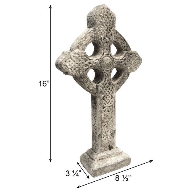 The 'Ringstone Cross' Garden Statue | Athens Stonecasting Pre-Aged Concrete Celtic Cross on Base